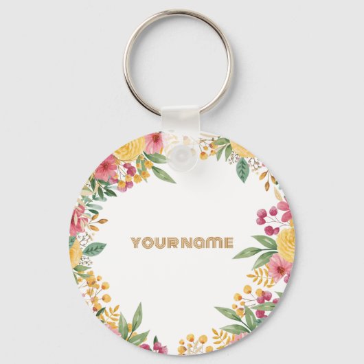 エレガントな花のデュアルネーム ブライダルシャワー招待状 キーホルダー (正面)