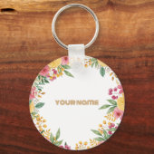 エレガントな花のデュアルネーム ブライダルシャワー招待状 キーホルダー (正面)