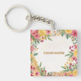 エレガントな花のデュアルネーム ブライダルシャワー招待状 キーホルダー