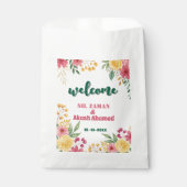 エレガントな花のデュアルネーム ブライダルシャワー招待状 フェイバーバッグ (正面)