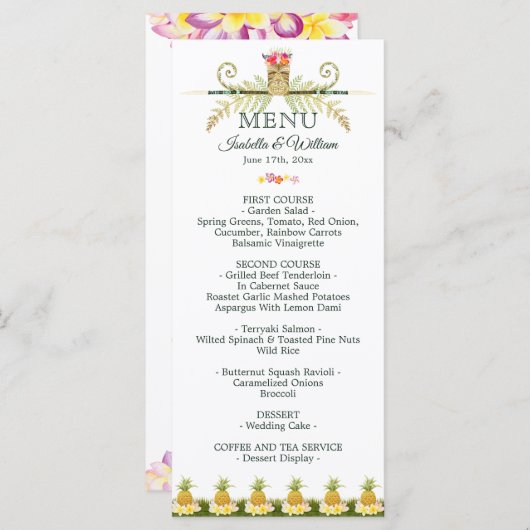 エレガントな花のトロピカルサマーウェディングメニュー メニュー (正面/裏面)