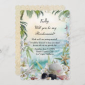 エレガントな花のトロピカルビーチウェディングブライズメイド 招待状 (正面/裏面)
