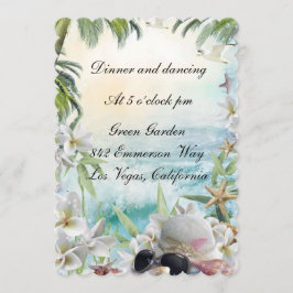 エレガントな花のトロピカルビーチウェディングレセプション 招待状