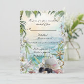 エレガントな花のトロピカルビーチウェディング返信 招待状 (スタンド正面)