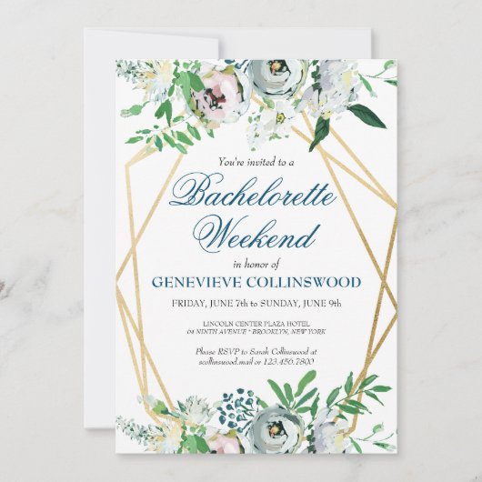 エレガントな花のハッピーエンドウィークの予定 招待状 (正面)