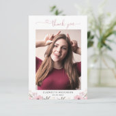 エレガントな花のハートスクリプト2枚の写真の感謝カード サンキューカード (スタンド正面)