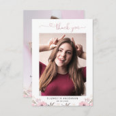 エレガントな花のハートスクリプト2枚の写真の感謝カード サンキューカード (正面/裏面)