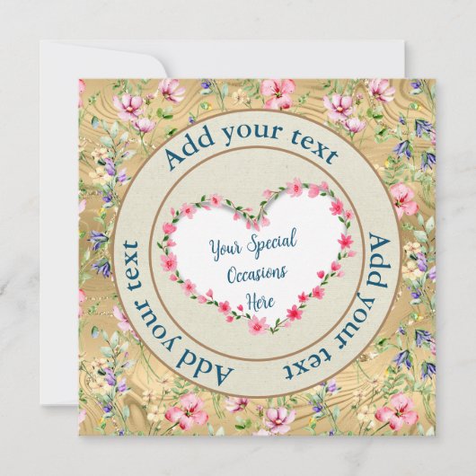 エレガントな花のハートフレーム:あらゆるシーンに 招待状 (正面)