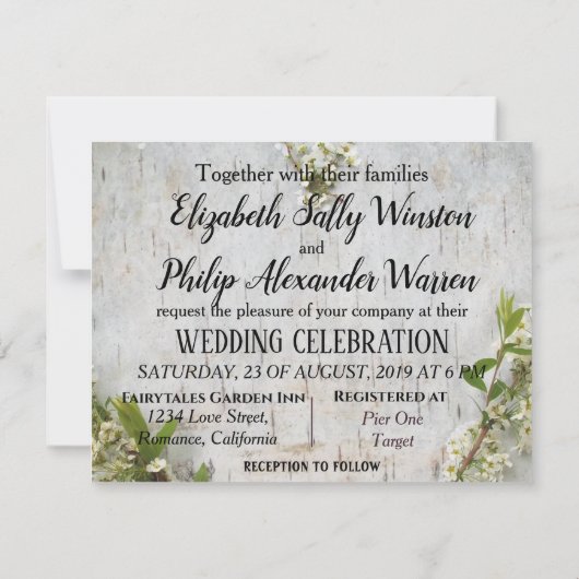 エレガントな花のハート ラスティックな樺の皮のウェディング (裏面)