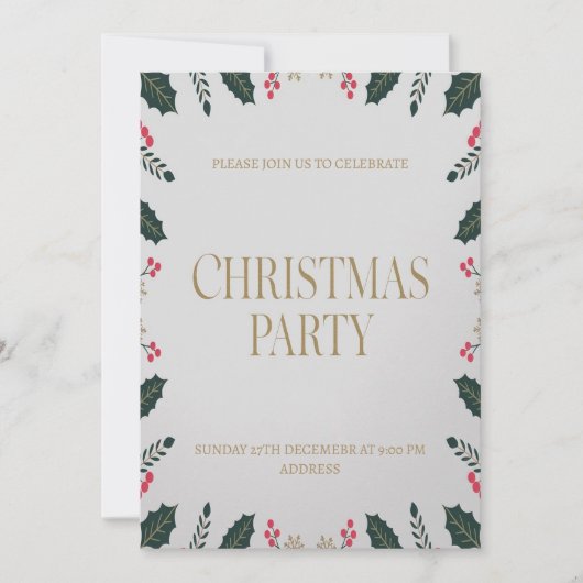 エレガントな花のハ品亮いクリスマスパーティー招待状 シーズンカード (正面)