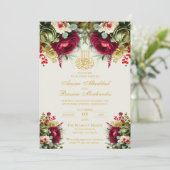 エレガントな花のバーズマリーレッドのローズイスラム教ウェディング 招待状 (スタンド正面)