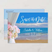 エレガントな花のビーチサマーウェディング・セーブ・ザ・デート 案内ポストカード (正面/裏面)