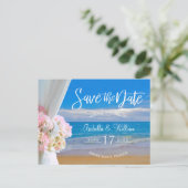 エレガントな花のビーチサマーウェディング・セーブ・ザ・デート 案内ポストカード (スタンド正面)