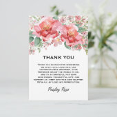 エレガントな花のピンクのブライダルシャワー サンキューカード (スタンド正面)
