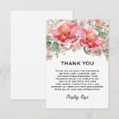 エレガントな花のピンクのブライダルシャワー サンキューカード (正面/裏面)