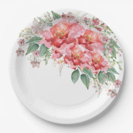 エレガントな花のピンクのブライダルシャワー ペーパープレート