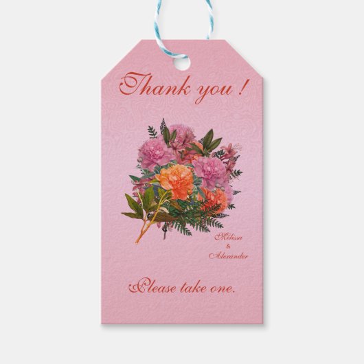 エレガントな花のピンクの芍薬シンプルカスタム ギフトタグ (正面)