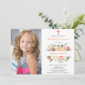 エレガントな花のファーストホーリーコミュニオンの少女の写真 招待状 (スタンド正面)