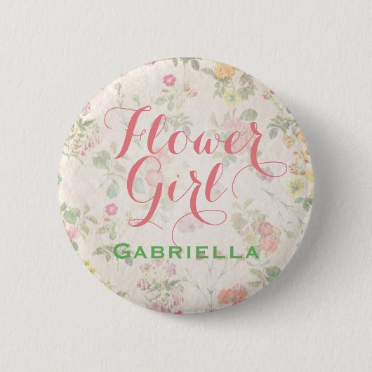 エレガントな花のフラワー・ガールPinの披露宴|のシャワー 缶バッジ (正面)