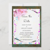 エレガントな花のフレームにグリージーパティーナの背景 セーブザデート (正面)