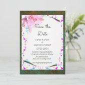 エレガントな花のフレームにグリージーパティーナの背景 セーブザデート (スタンド正面)