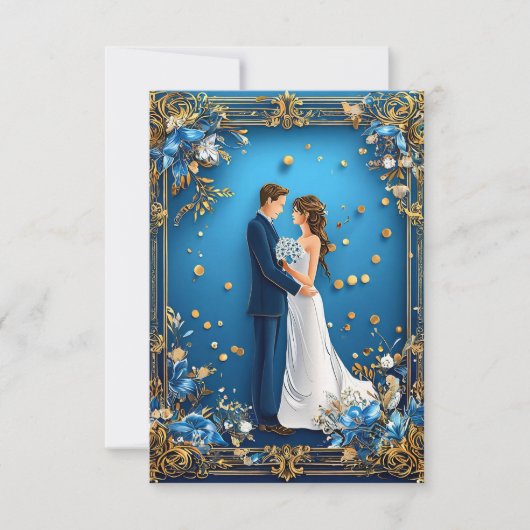 エレガントな花のフレームに抱擁する結婚式のカップル 招待状 (正面)