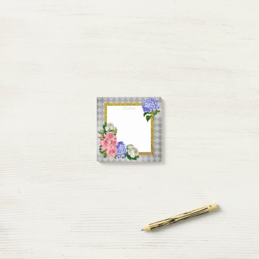 エレガントな花のフレームを幾何学的な背景に ポストイット (デスク上)