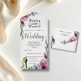 エレガントな花のフレーム ブライド アンド グルーム ボヘミアンベディング オールインワン招待状