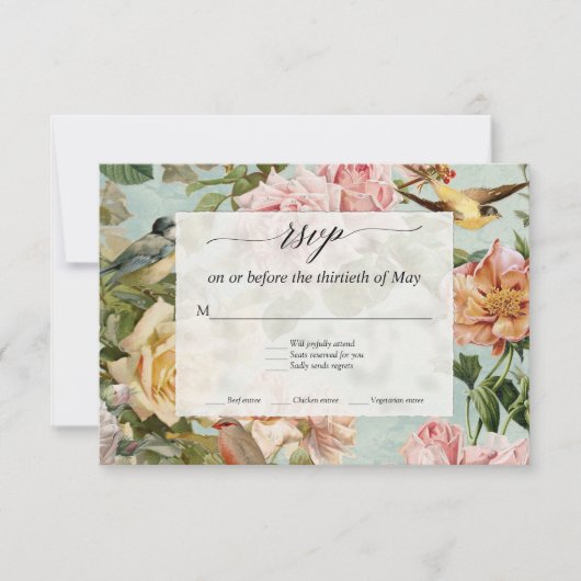 エレガントな花のブッシュアクアローズラスティックウッド 出欠連絡お願いします 出欠カード (正面)