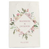 エレガントな花のブッシュピンクの芍薬のサマーウェディング ミディアムペーパーバッグ (正面)