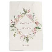 エレガントな花のブッシュピンクの芍薬のサマーウェディング ミディアムペーパーバッグ (裏面)