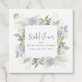 エレガントな花のブライダルシャワーラベル ダスティーブルーのバラ フェイバータグ (正面)