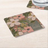 エレガントな花のブライダルシャワー オーダーメイド スクエアペーパーコースター (アングル)