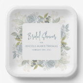 エレガントな花のブライダルシャワー ダスティーブルーのバラ ペーパープレート (正面)