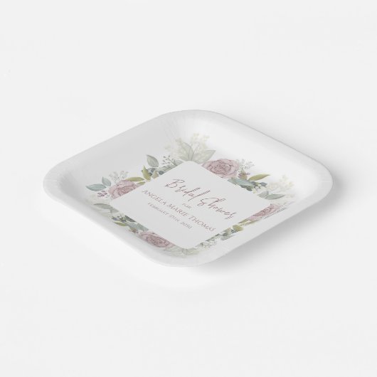 エレガントな花のブライダルシャワー ダスティーローズ ペーパープレート (傾斜あり)