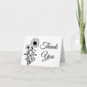 エレガントな花のブラックホワイト ワイルドフラワー ウェディング サンキューカード (正面)