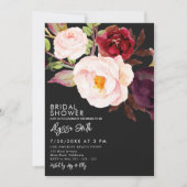 エレガントな花のブラックモダン ブライズシャワー 招待状 (正面)