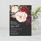エレガントな花のブラックモダン ブライズシャワー 招待状 (スタンド正面)