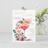 エレガントな花のブランチ＆バブル ブライダルシャワーの招待状 招待状 (スタンド正面)