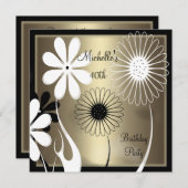 エレガントな花のブロンズ 黒 白 40歳の誕生日 招待状 (正面/裏面)