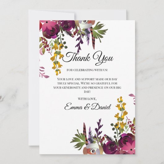 エレガントな花のブーケ サンキューカード (正面)