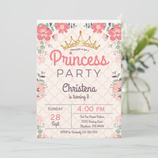 エレガントな花のプリンセスの誕生日のパーティの招待状 招待状 (スタンド正面)