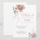 エレガントな花のペタルとプロセッコ ブライダルシャワー 招待状 (正面/裏面)