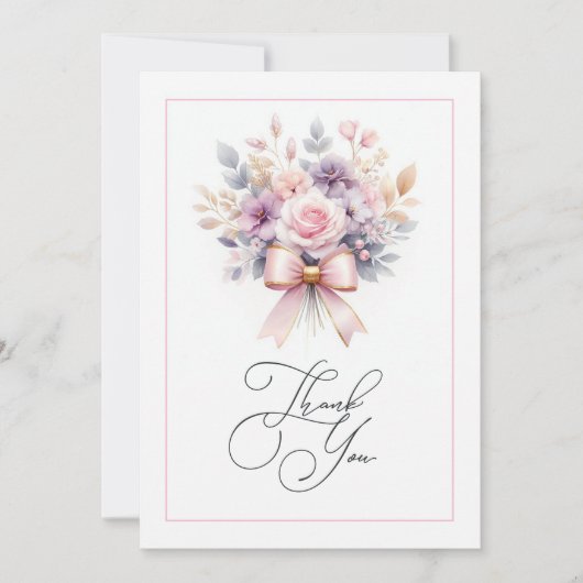エレガントな花のボウ 1歳の誕生日 女の子の写真 サンキューカード (正面)