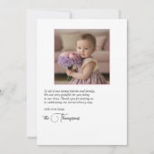 エレガントな花のボウ 1歳の誕生日 女の子の写真 サンキューカード (裏面)