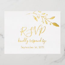 エレガントな花のボタニカル ゴールド フォイル ウェディング RSVP