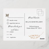 エレガントな花のボタニカル ゴールド フォイル ウェディング RSVP 箔招待状ポストカード (裏面)