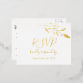 エレガントな花のボタニカル ゴールド フォイル ウェディング RSVP 箔招待状ポストカード (正面/裏面)