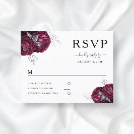 エレガントな花のボルドーの芍薬の結婚式RSVP ポストカード