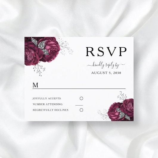 エレガントな花のボルドーの芍薬の結婚式RSVP ポストカード